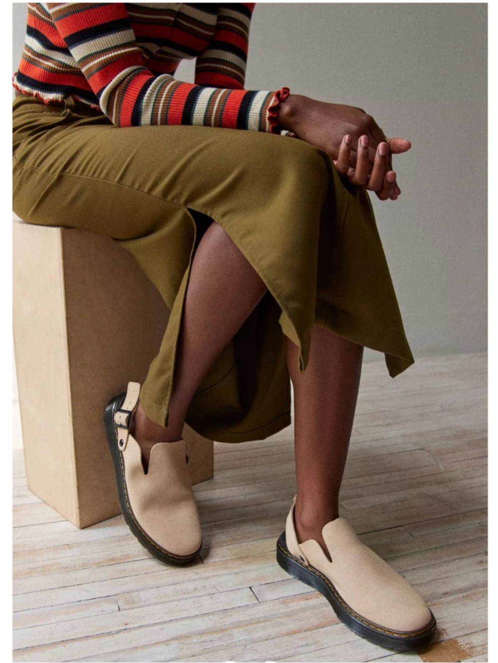 Dr. Martens Carlson Suede Slingback Mules Parchment Beige Women's